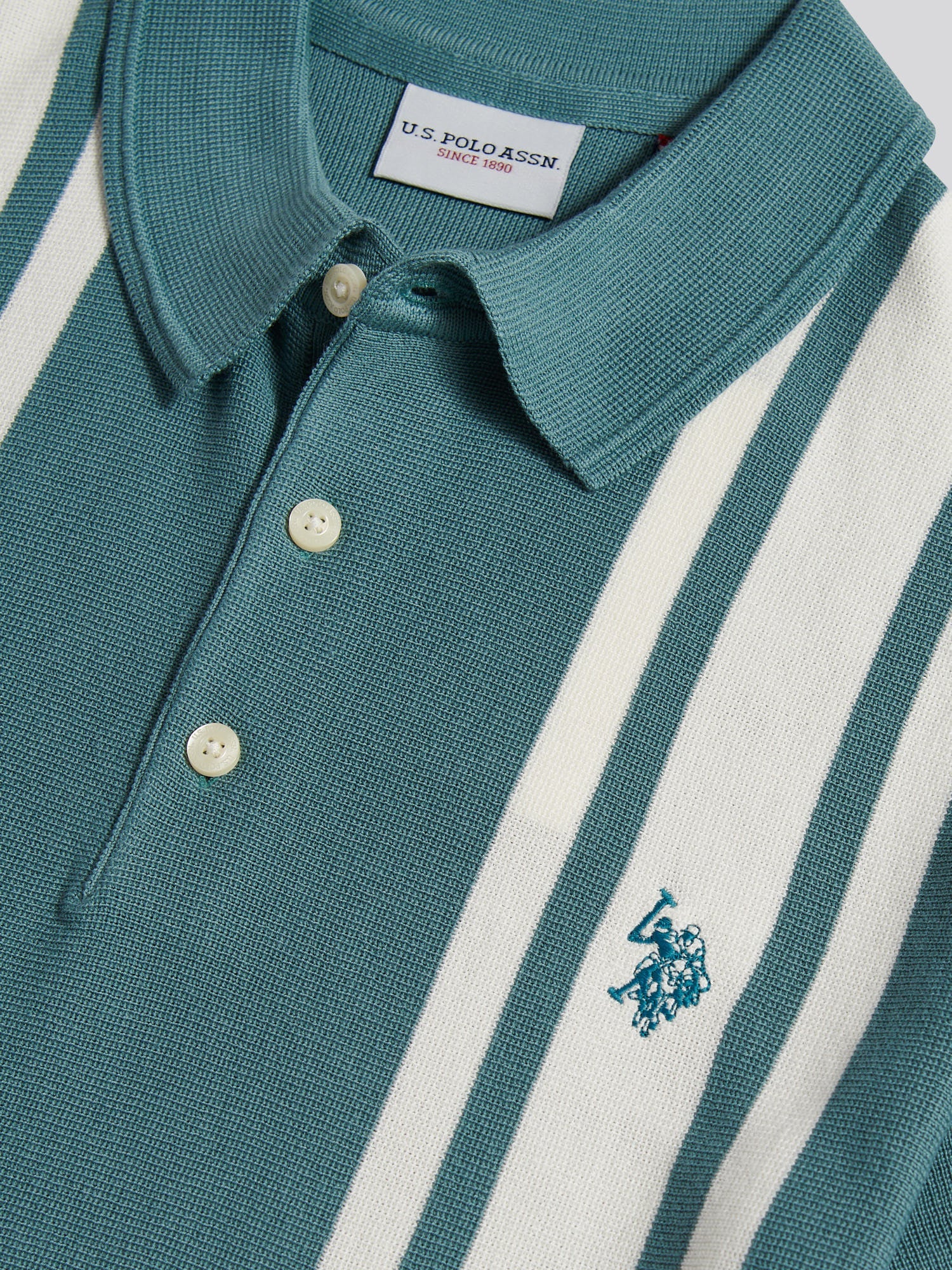 US Polo Assn Mens Tonal Vertical Stripe Knit Polo Shirt Arctic