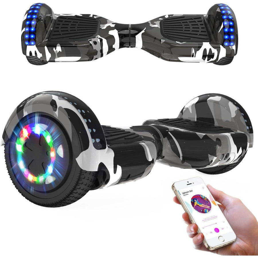 RCB Hoverboards 6.5 inch with Bluetooth, Speaker, Colorful LED, Army - Massive Discounts