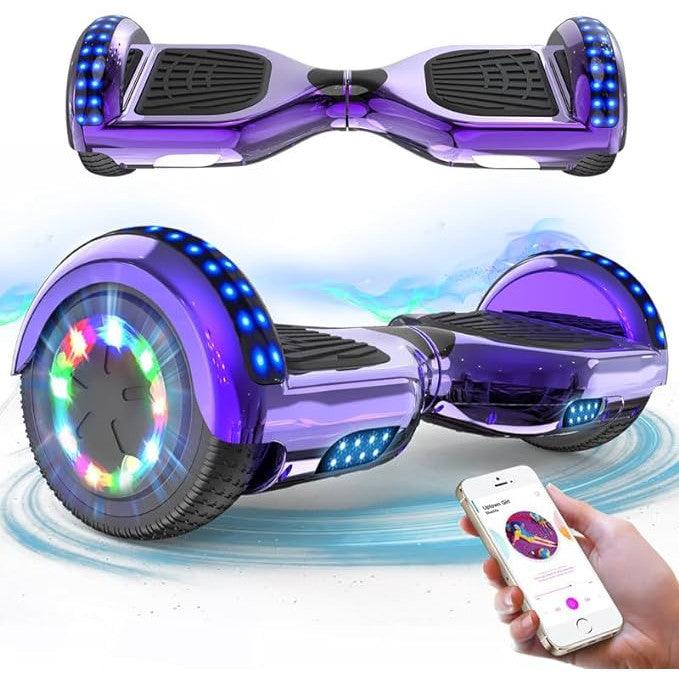 RCB Hoverboards 6.5 inch with Bluetooth, Speaker, Colorful LED, Purple - Massive Discounts