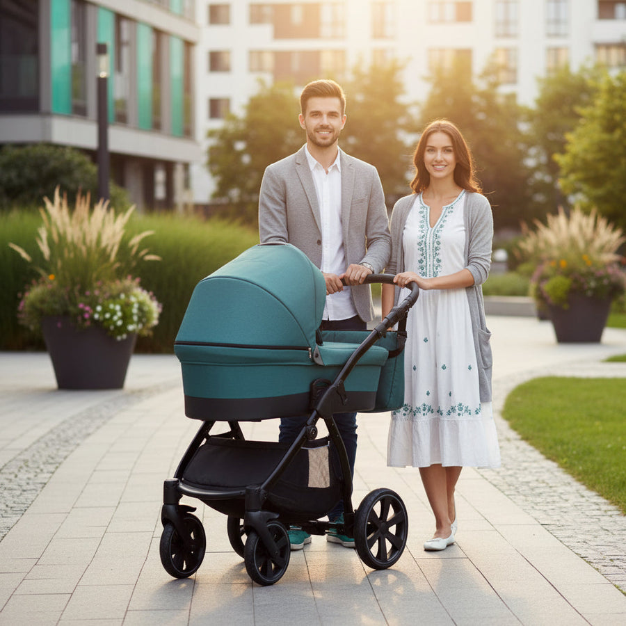 3in1 Travel System Pram Pushchair Car Seat Lightweight Foldable Teal Noordi