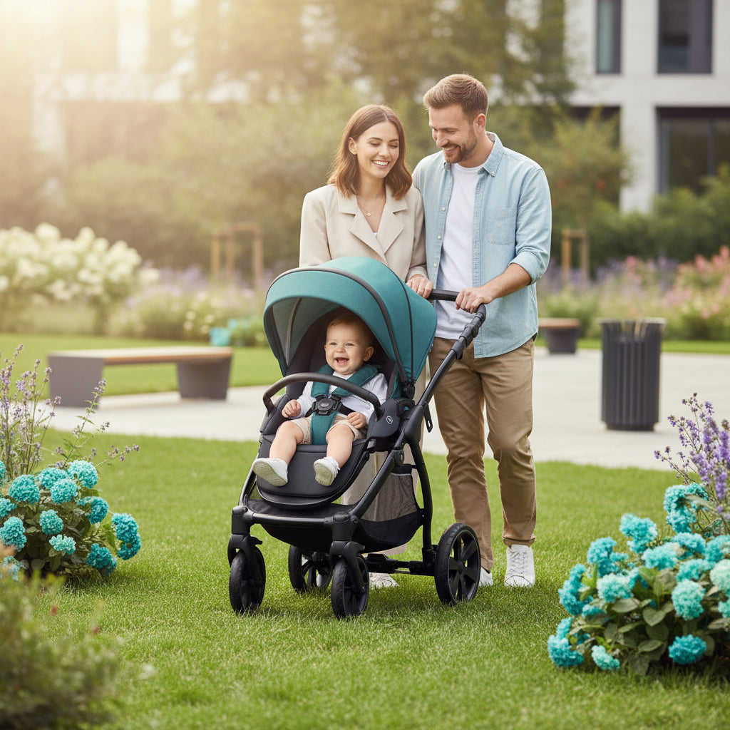 3in1 Travel System Pram Pushchair Car Seat Lightweight Foldable Teal Noordi