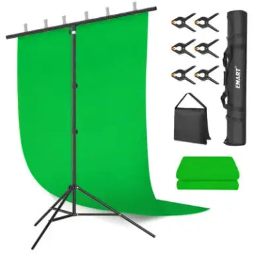 EMART Green Screen Kit with T-shape Stand, 1.5x2m, Sandbag, Clamp for Streaming