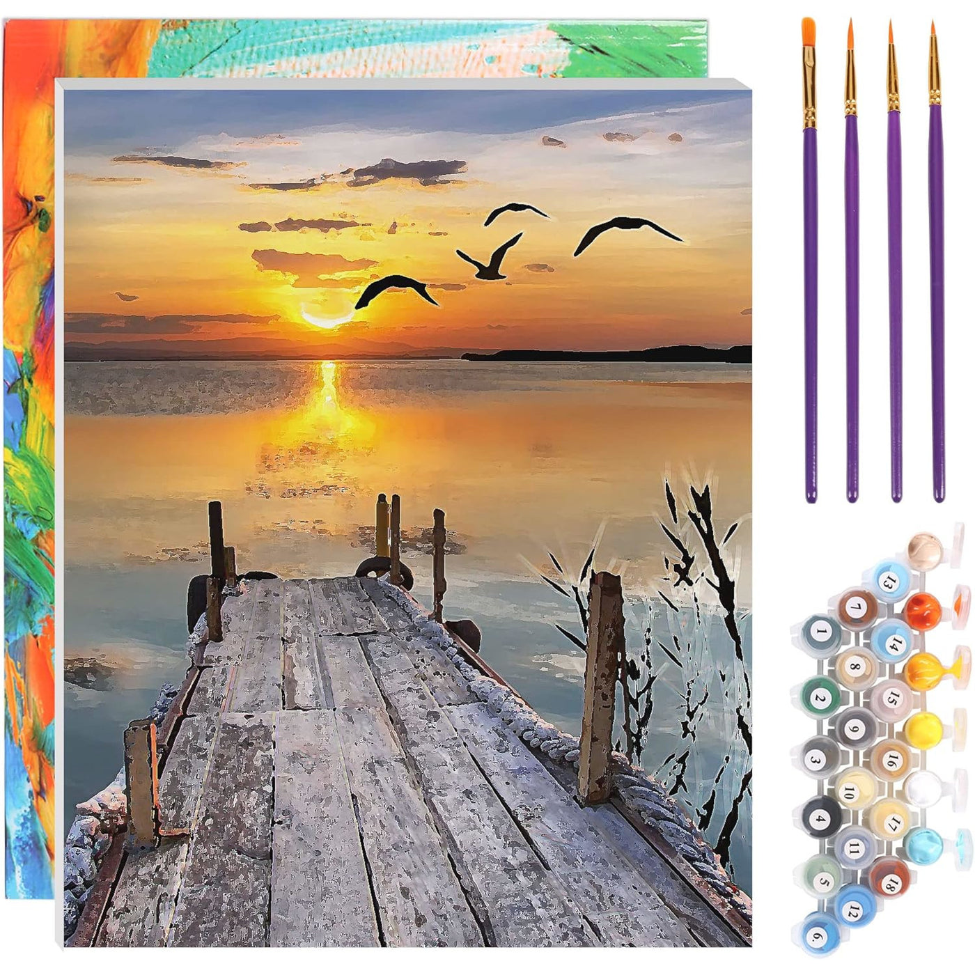 TONZOM Paint by Numbers Kit with Brushes & Acrylic Paint, 40x50cm, Sunset, Framed - Massive Discounts