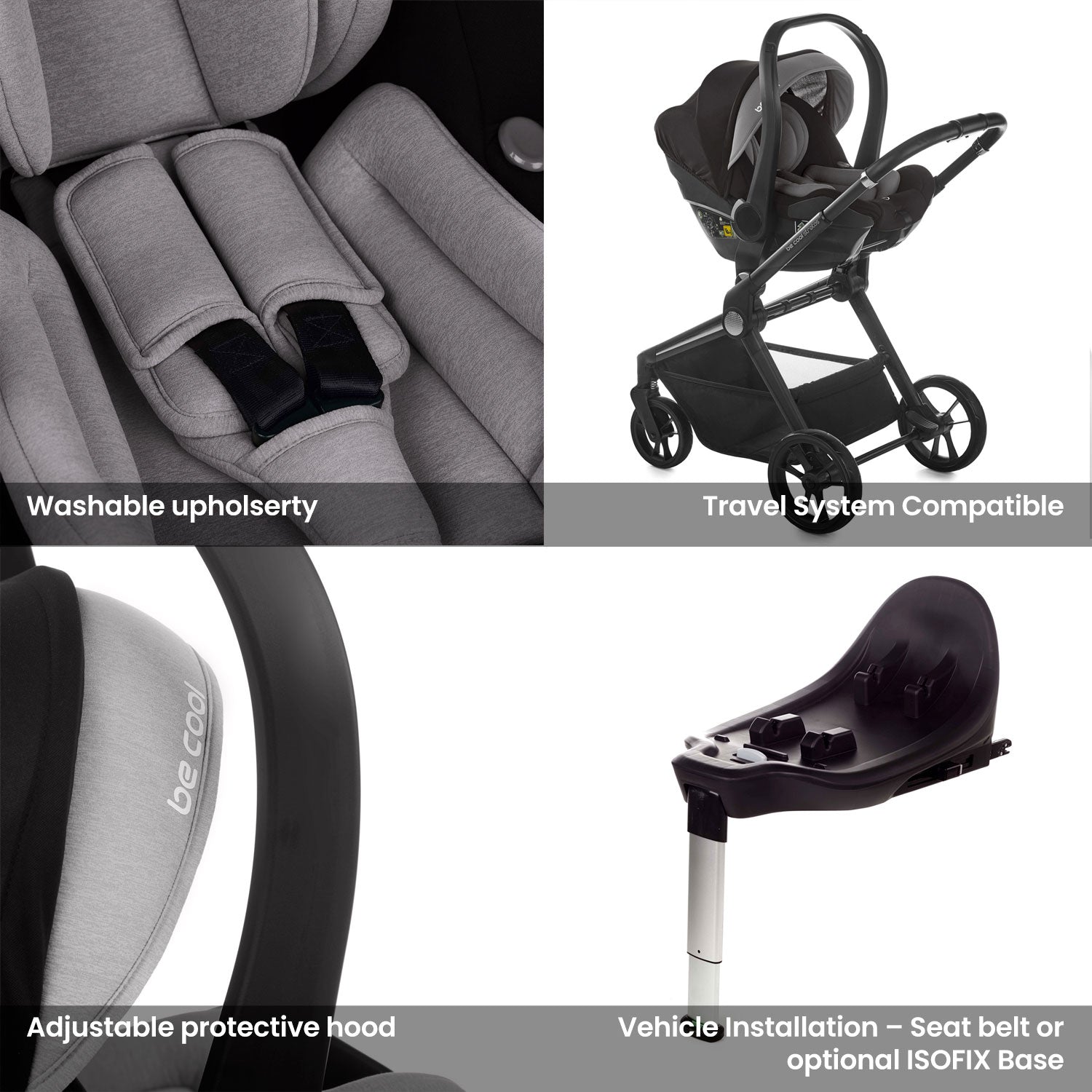 3in1 Baby Travel System Stroller Car Seat Warm Grey Noordi Sole Go