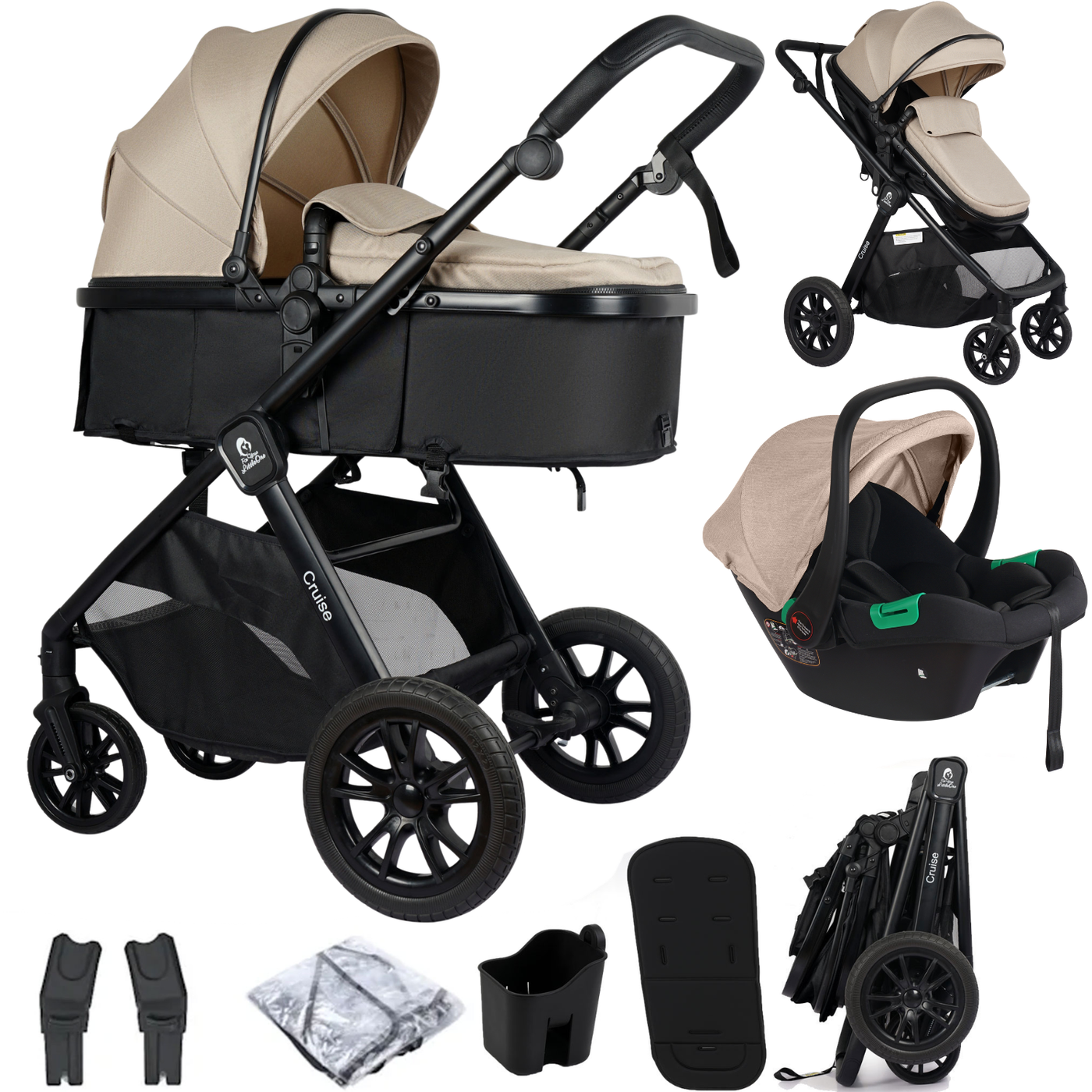3 in 1 Travel System Baby Stroller with Car Seat Dune Beige Foryourlittleone