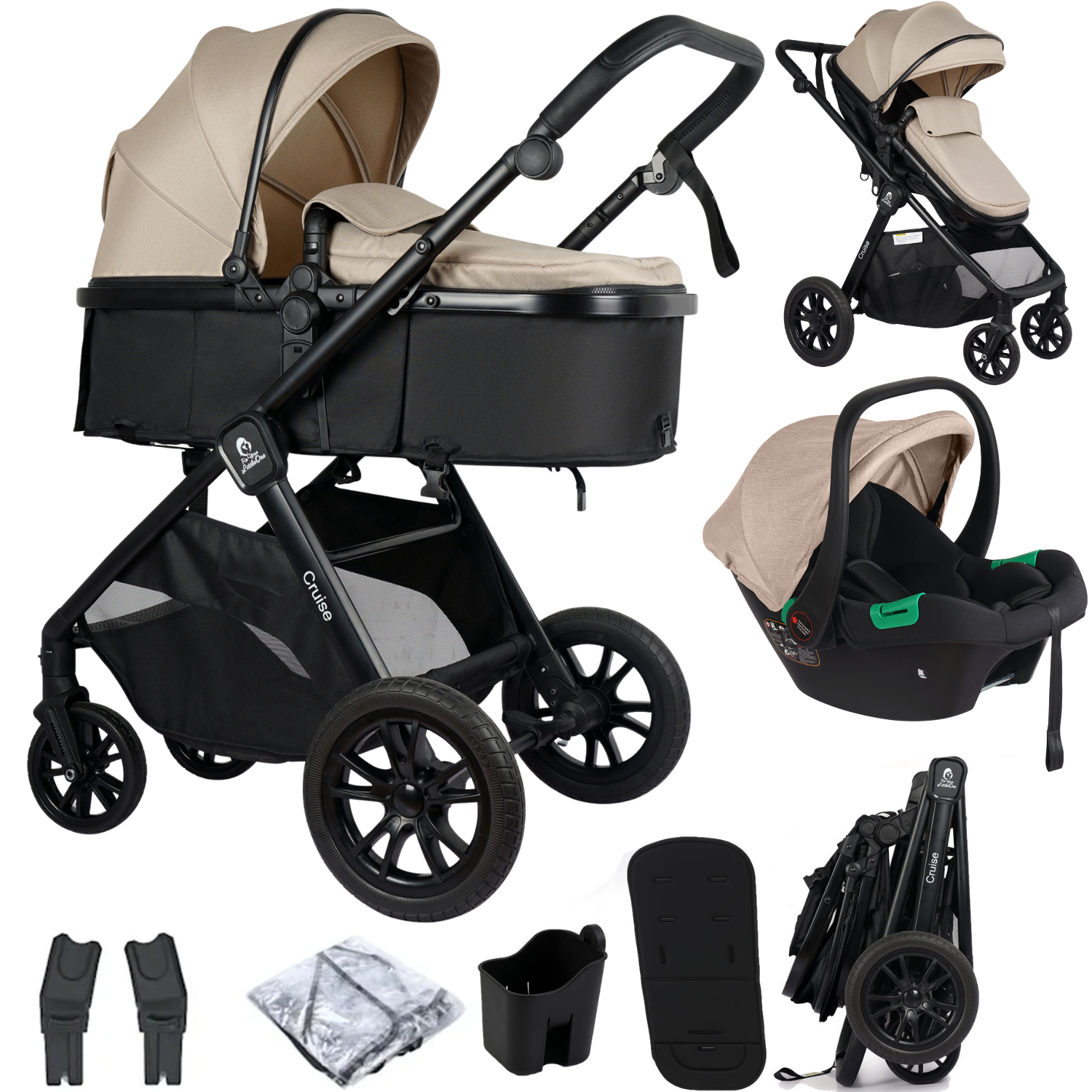 3 in 1 Travel System Baby Stroller with Car Seat Dune Beige Foryourlittleone