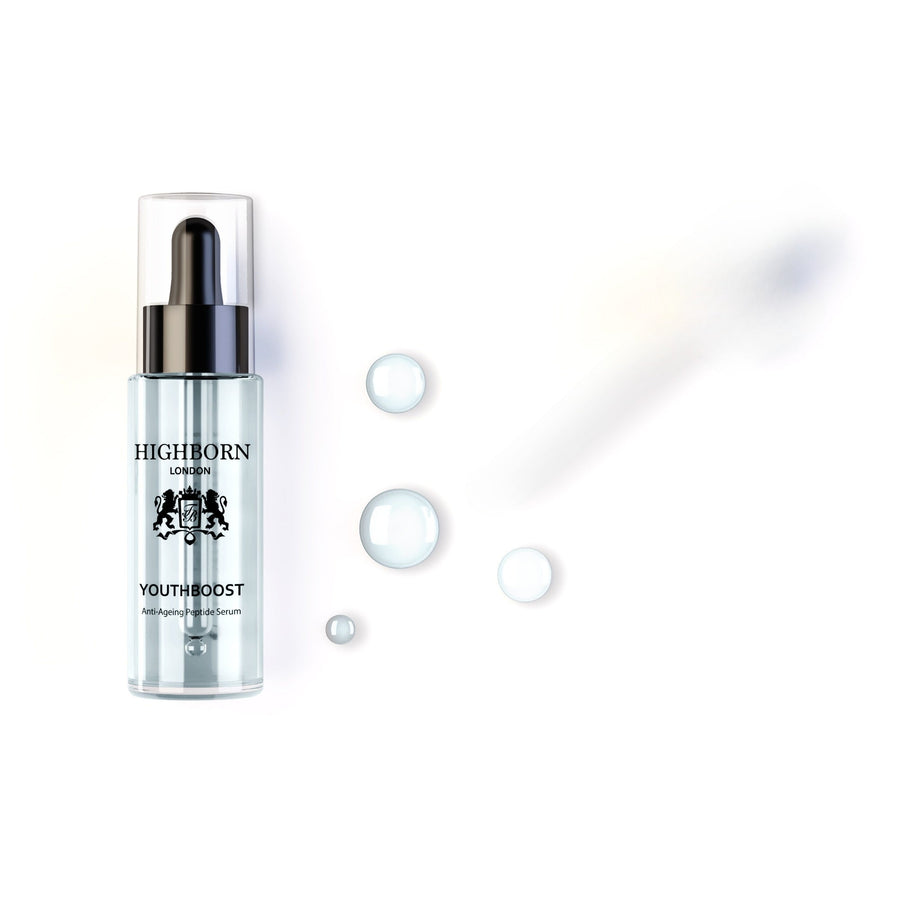 Skincare serum bottle with dropper labeled 'Highborn' on a white background