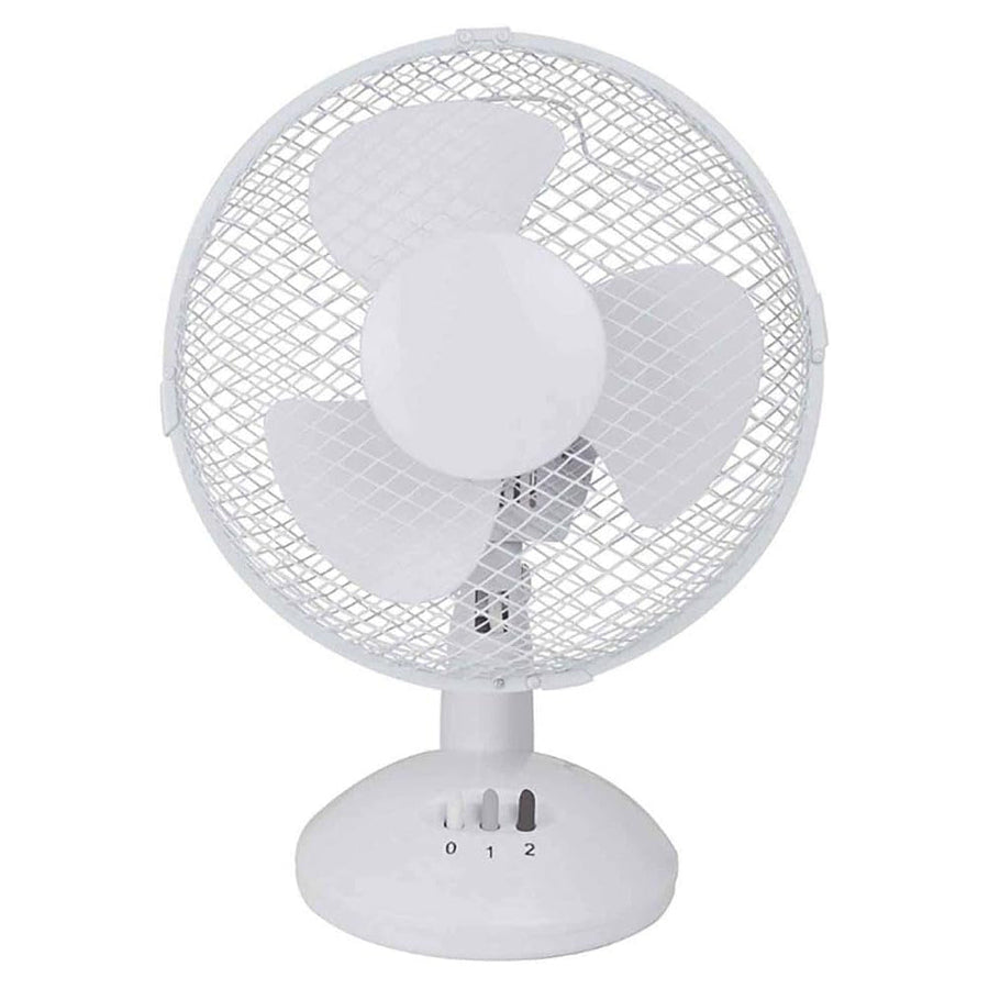 White desk fan on a white background