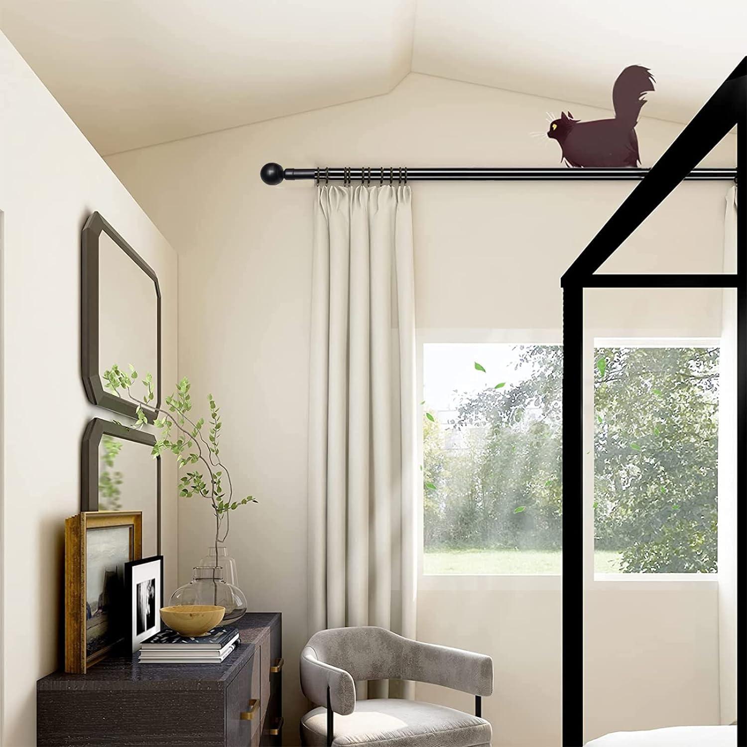 Adjustable Black Window Curtain Pole for Eyelet Curtains Door 50-230cm - Massive Discounts