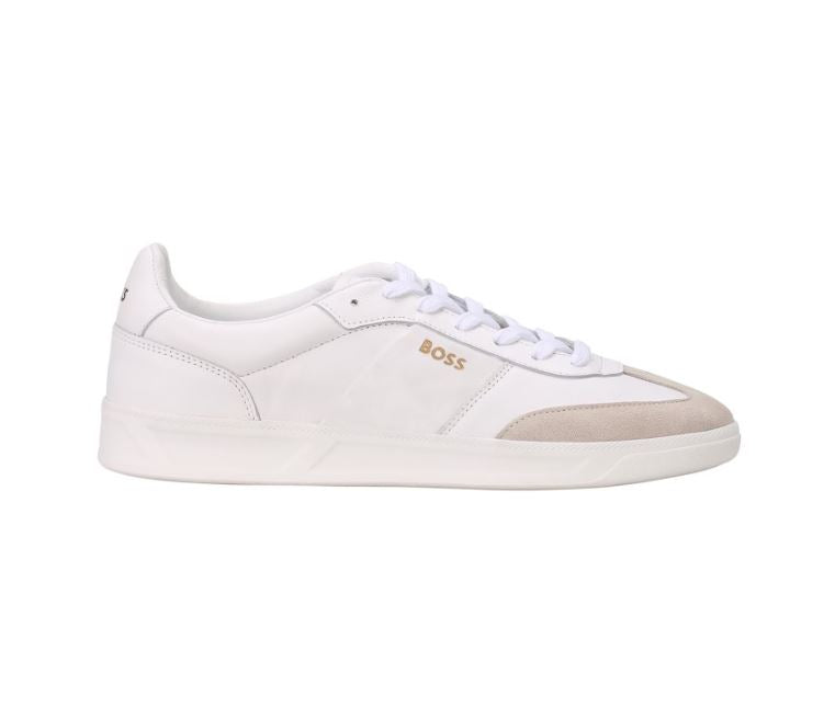 BOSS Brandon Leather Trainers Natural Size EU 44 (UK 10) Men's Casual Sneakers