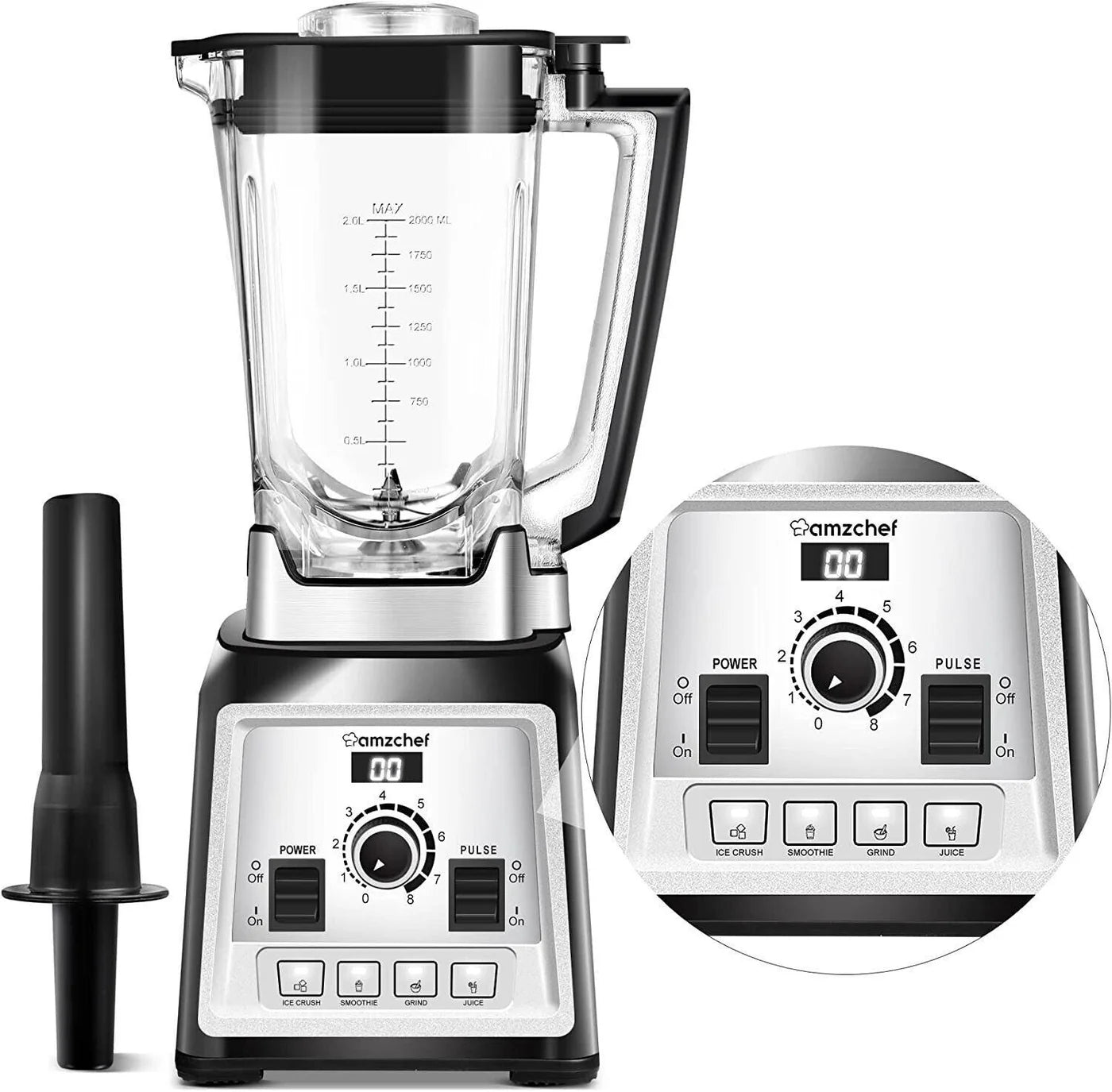 AMZCHEF Blender Smoothie Maker 2000W Commercial 25000RPM