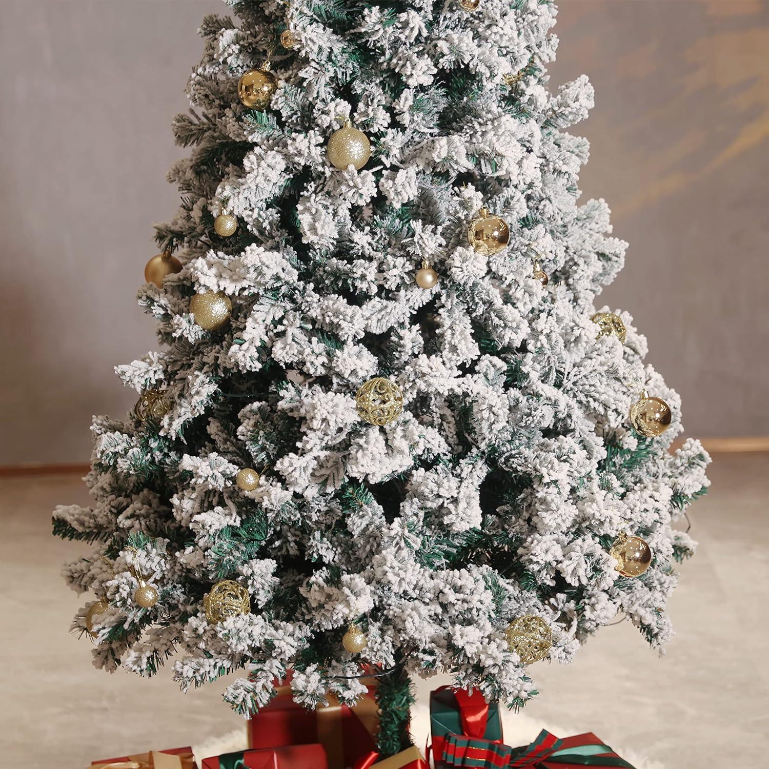 Asinse Flocked Christmas Tree 6FT with White Heavy Snow & Metal Stand - Massive Discounts