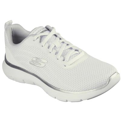 Skechers Flex Appeal 5.0 Vegan Womens White Silver Casual Trainers - 6 UK