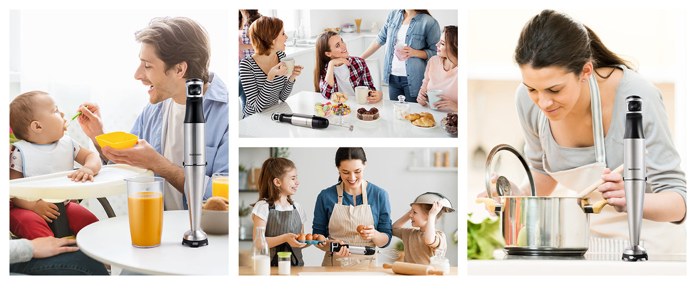 Shardor Hand Blender 3 in 1 1200W 20 Speed Turbo Stick with Whisk Dough Hooks