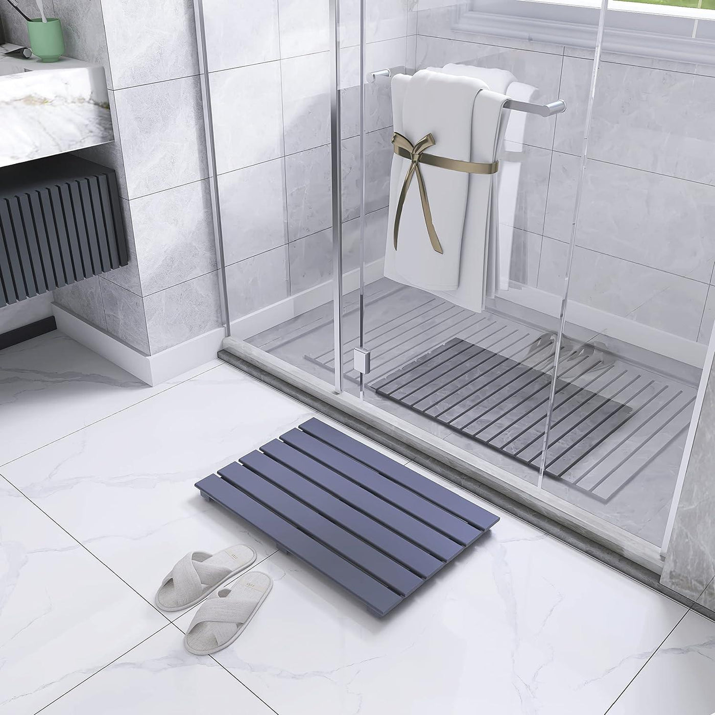 Bamboo Bath Mat, Non-Slip shower floor mat 60X40cm, Grey - Massive Discounts