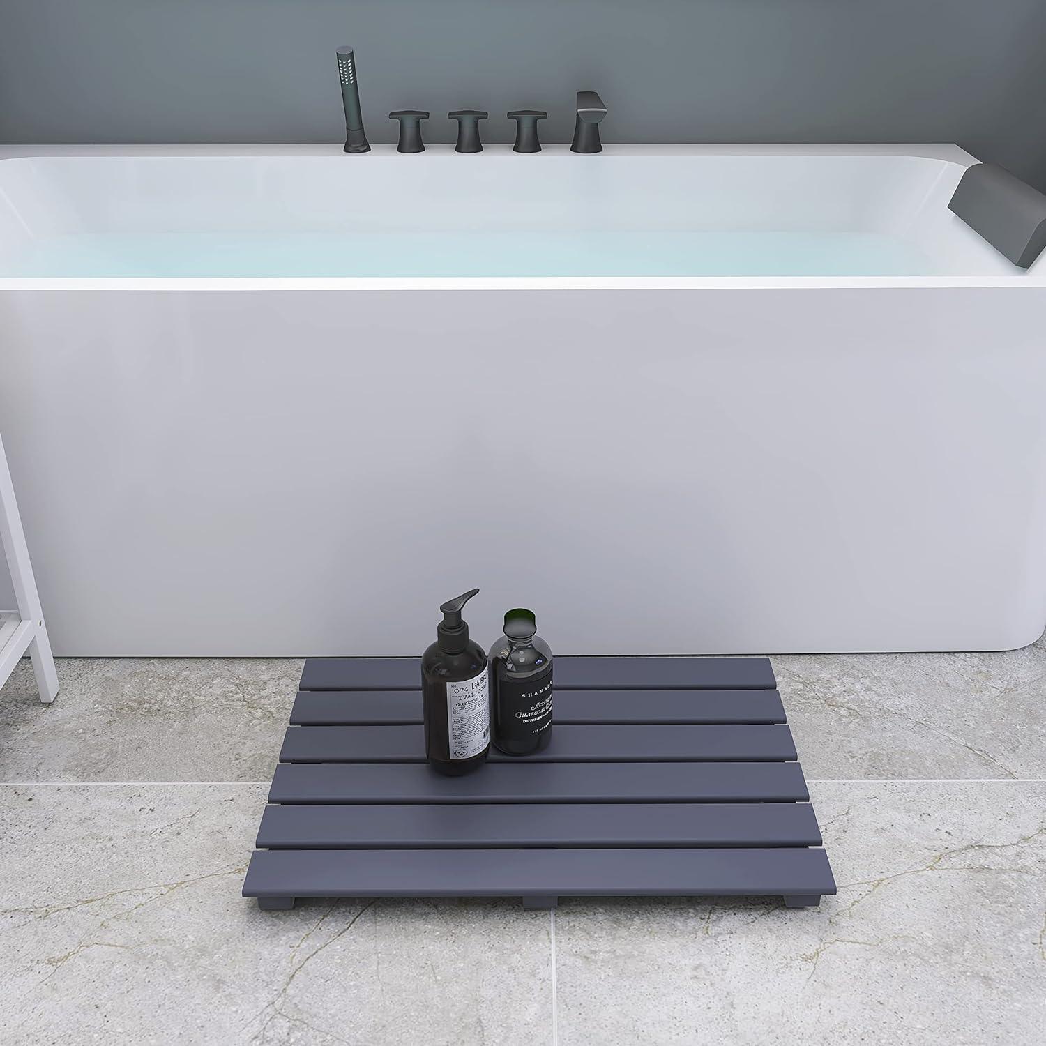 Bamboo Bath Mat, Non-Slip shower floor mat 60X40cm, Grey - Massive Discounts
