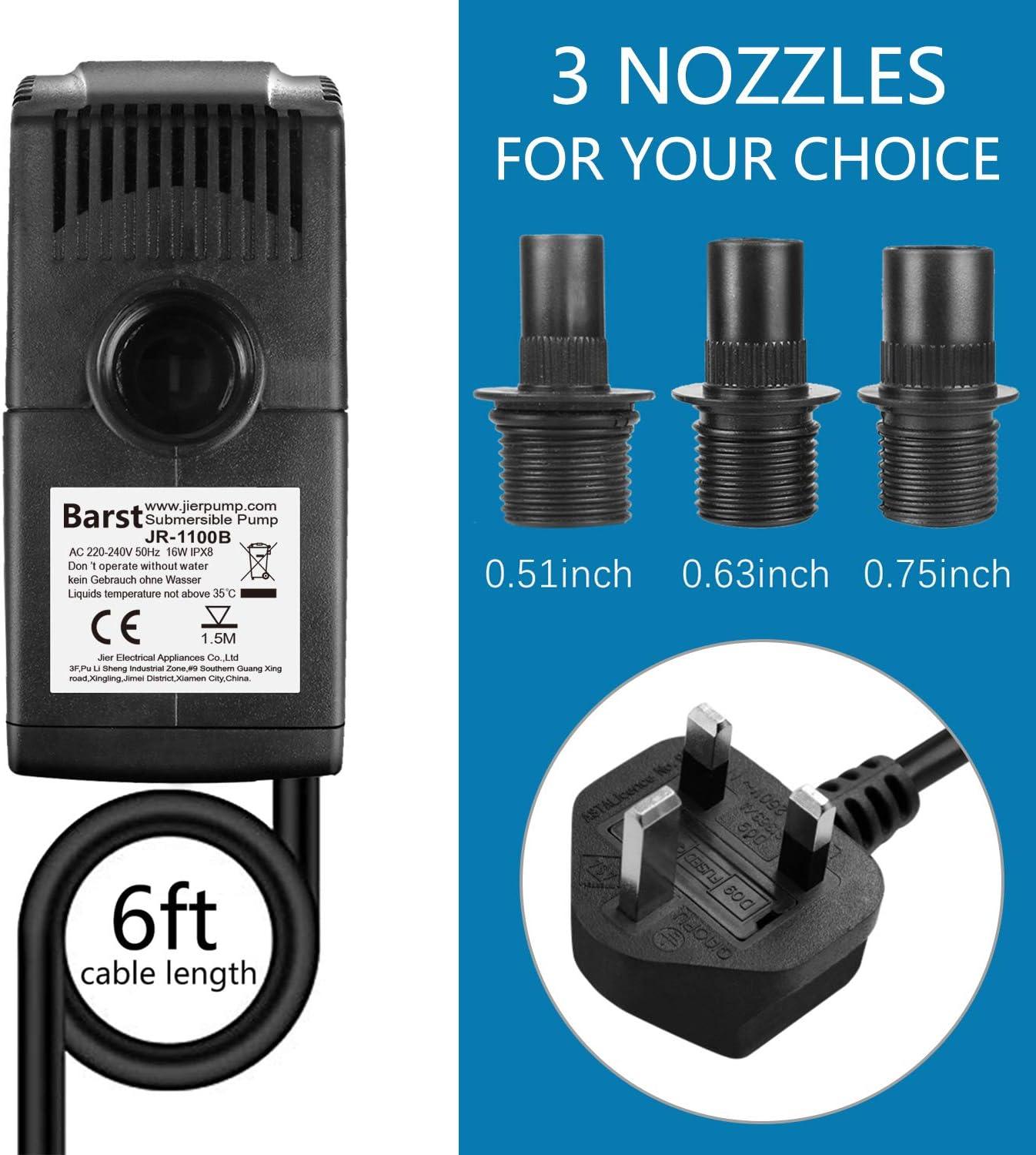 BARST 1100L/H Submersible Pump with Filter 16W, 1.83m Power Cord - Massive Discounts