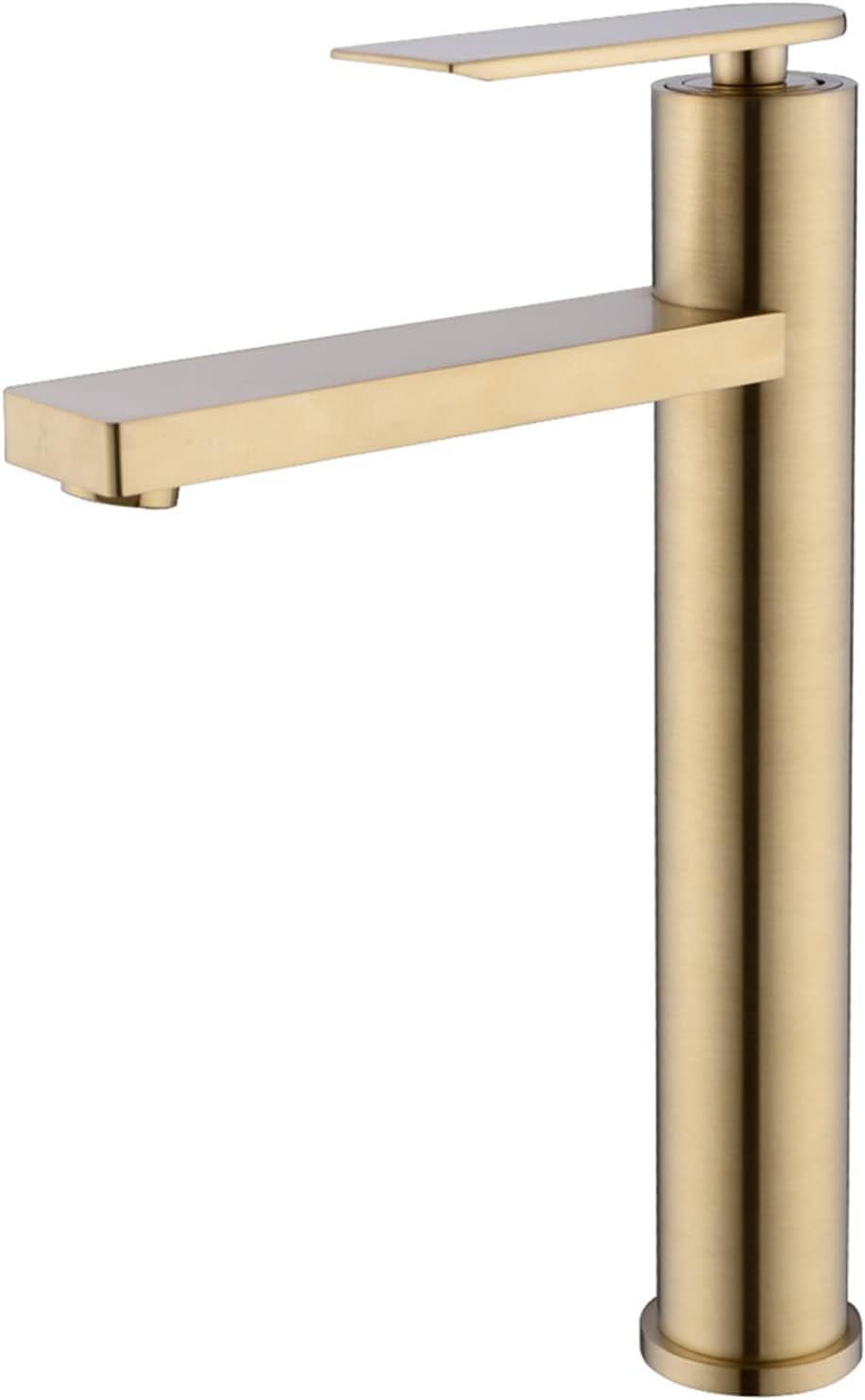 Bathroom Basin Sink Mixer Faucet, Brass Deck Mounted Single Lever Brushed Gold - Massive Discounts