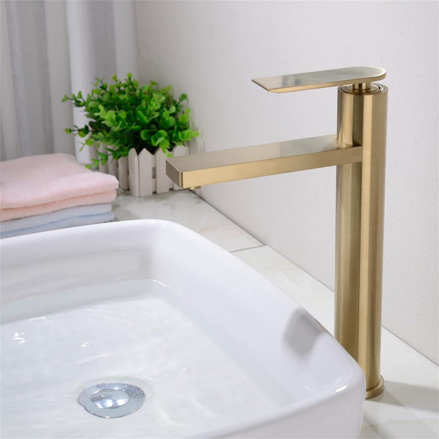 Bathroom Basin Sink Mixer Faucet, Brass Deck Mounted Single Lever Brushed Gold - Massive Discounts