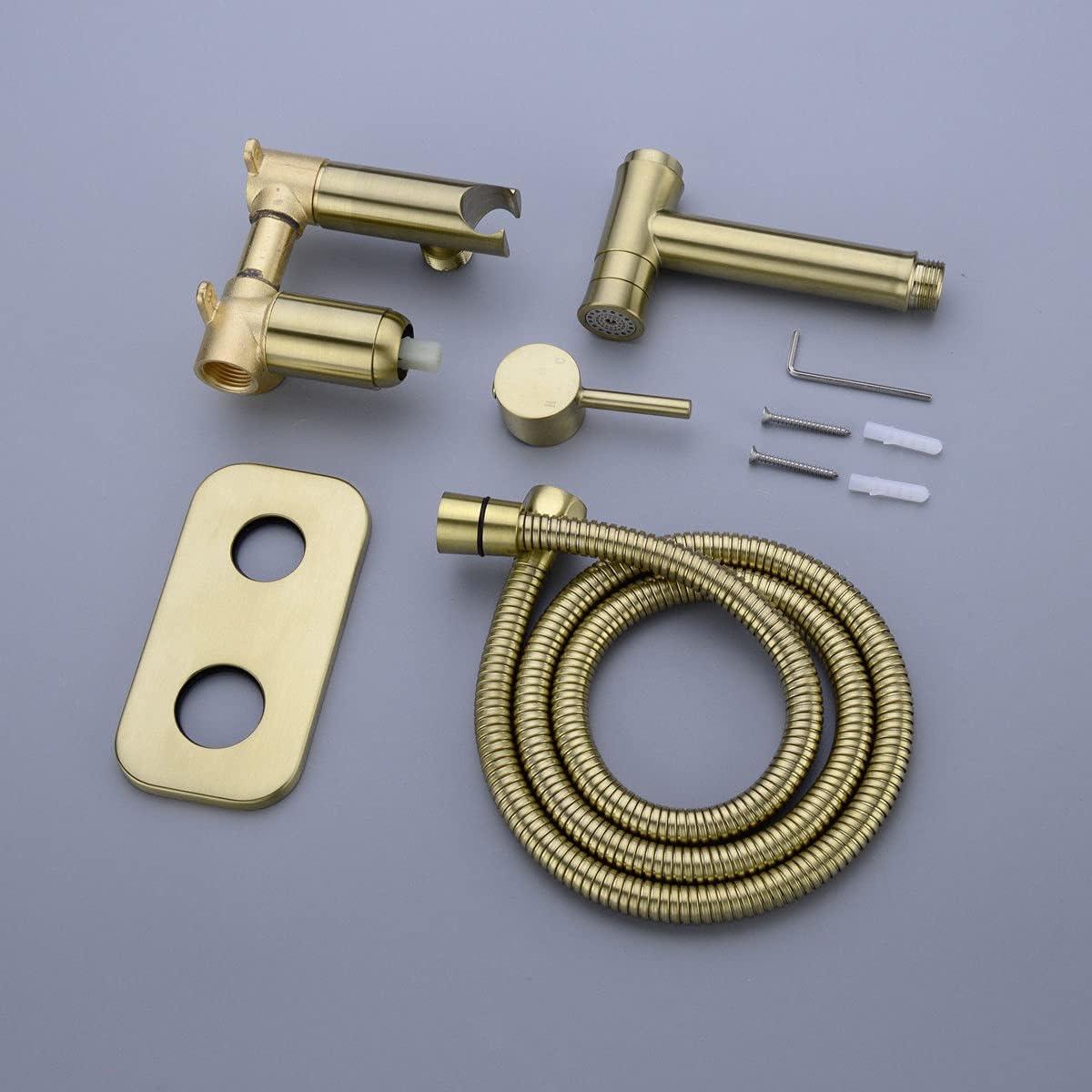 Bathroom Concealed Wall Mounted Hot and Cold Bidet Spray Set Shattaf Toilet Gold - Massive Discounts