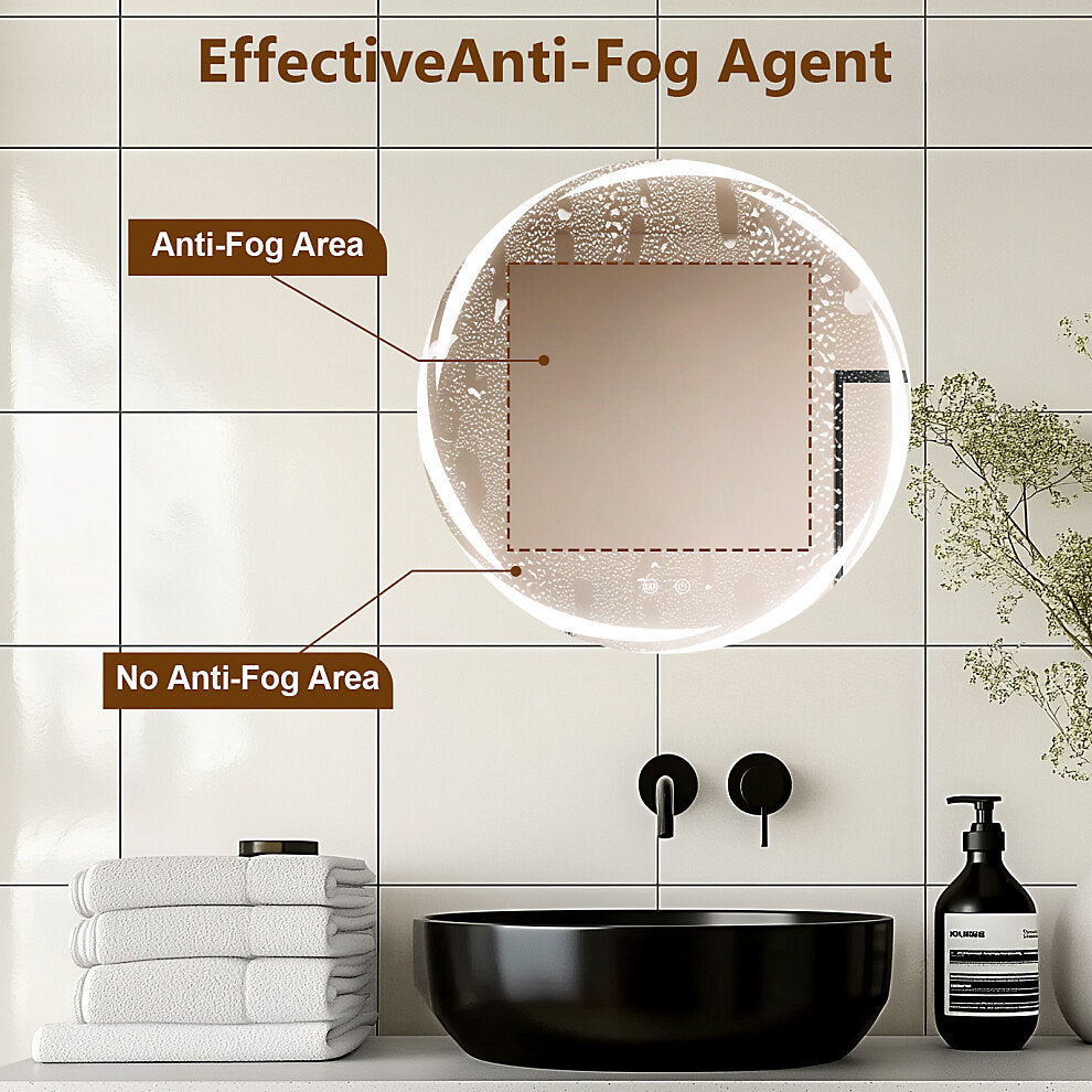 LED Round Bathroom Mirror with Demister 60 cm Touch Sensor Wall Mounted UK Plug