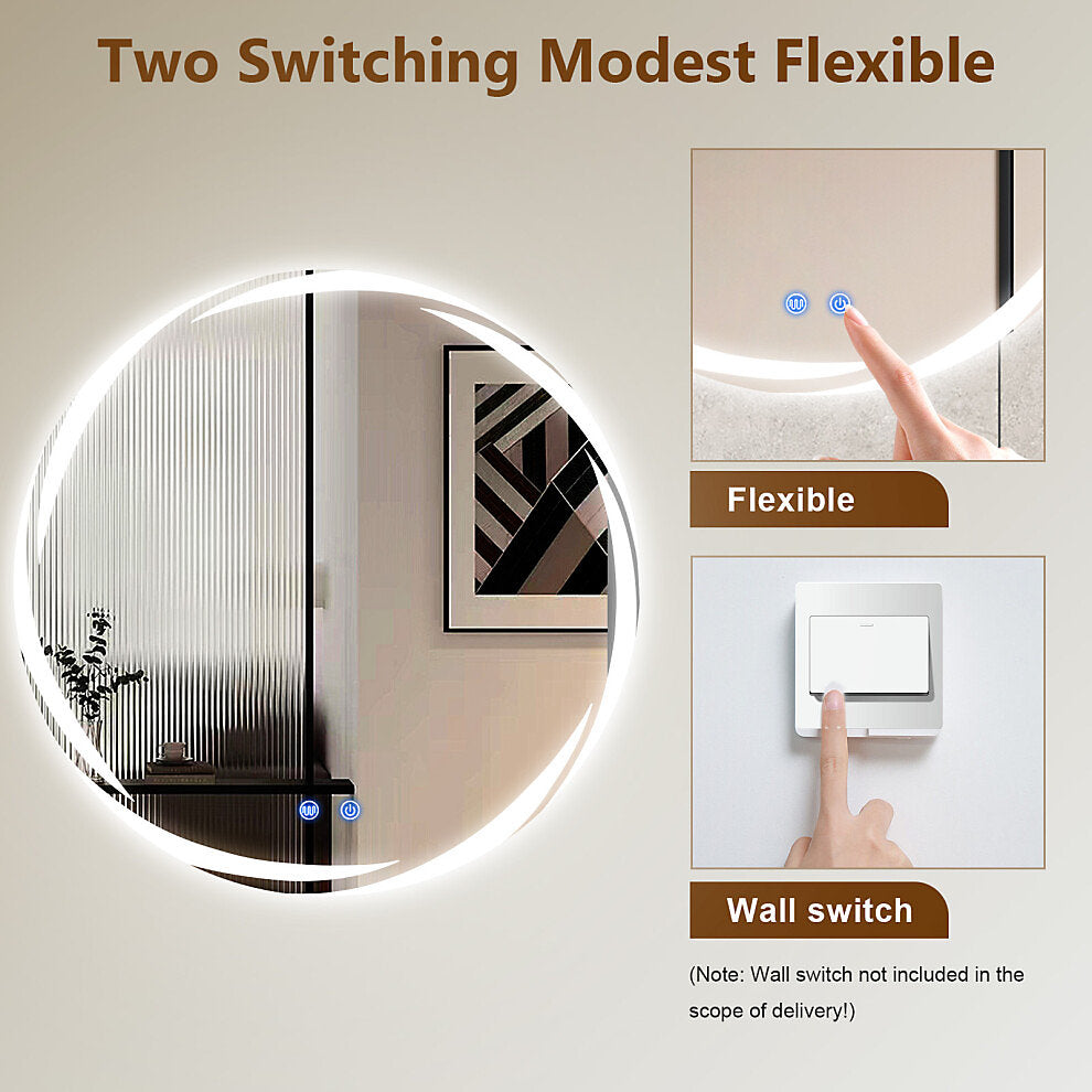 LED Round Bathroom Mirror with Demister 60 cm Touch Sensor Wall Mounted UK Plug