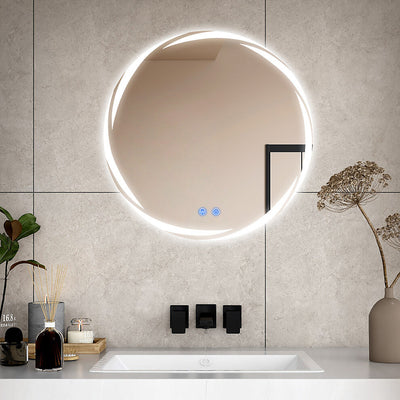 LED Round Bathroom Mirror with Demister 60 cm Touch Sensor Wall Mounted UK Plug