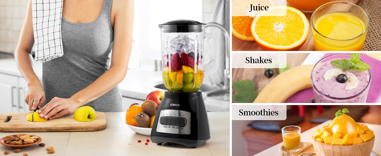 Blender 700W Smoothie Maker 1.5L Glass Jug 6 Blade 5 Speed Ice Drink GDOR