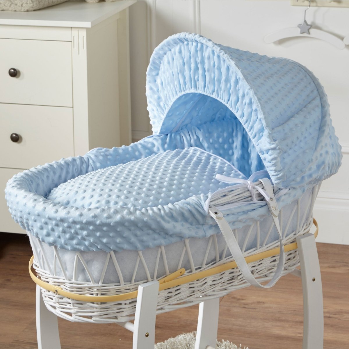 Moses Basket with Stand Baby Wicker Basket Blue Bedding Newborn FYLO