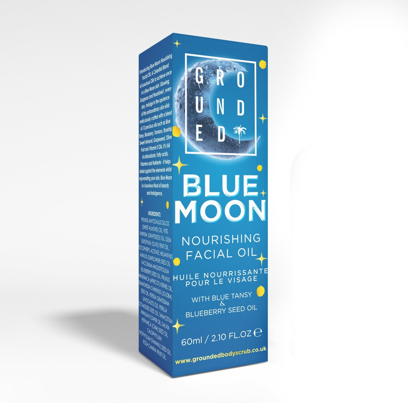 Blue Moon nourishing facial oil packaging on a white background