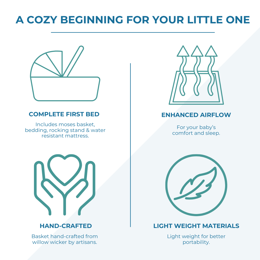 Baby Moses Basket Wicker with Stand Grey Dimple Newborn Crib Bassinet