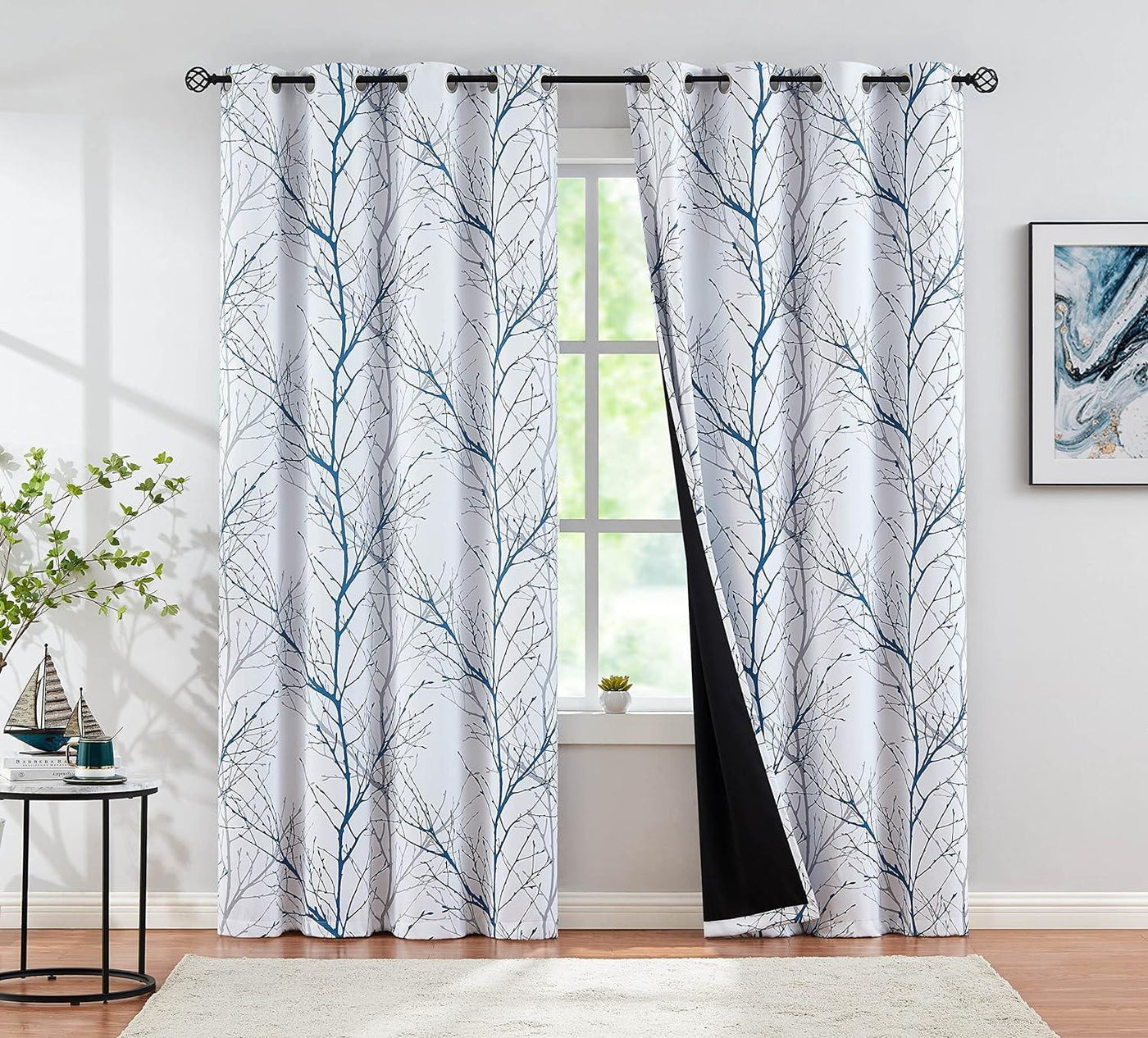 Full Blackout Curtains White Blue 90x50in x 2pcs for Bedroom - Massive Discounts