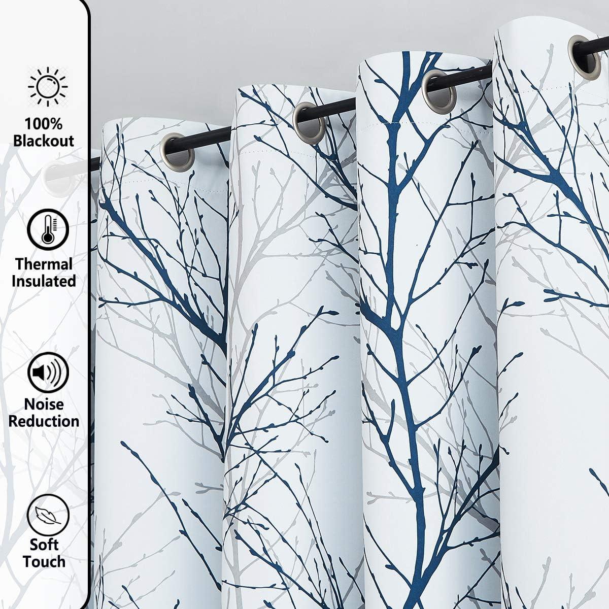 Full Blackout Curtains White Blue 90x50in x 2pcs for Bedroom - Massive Discounts