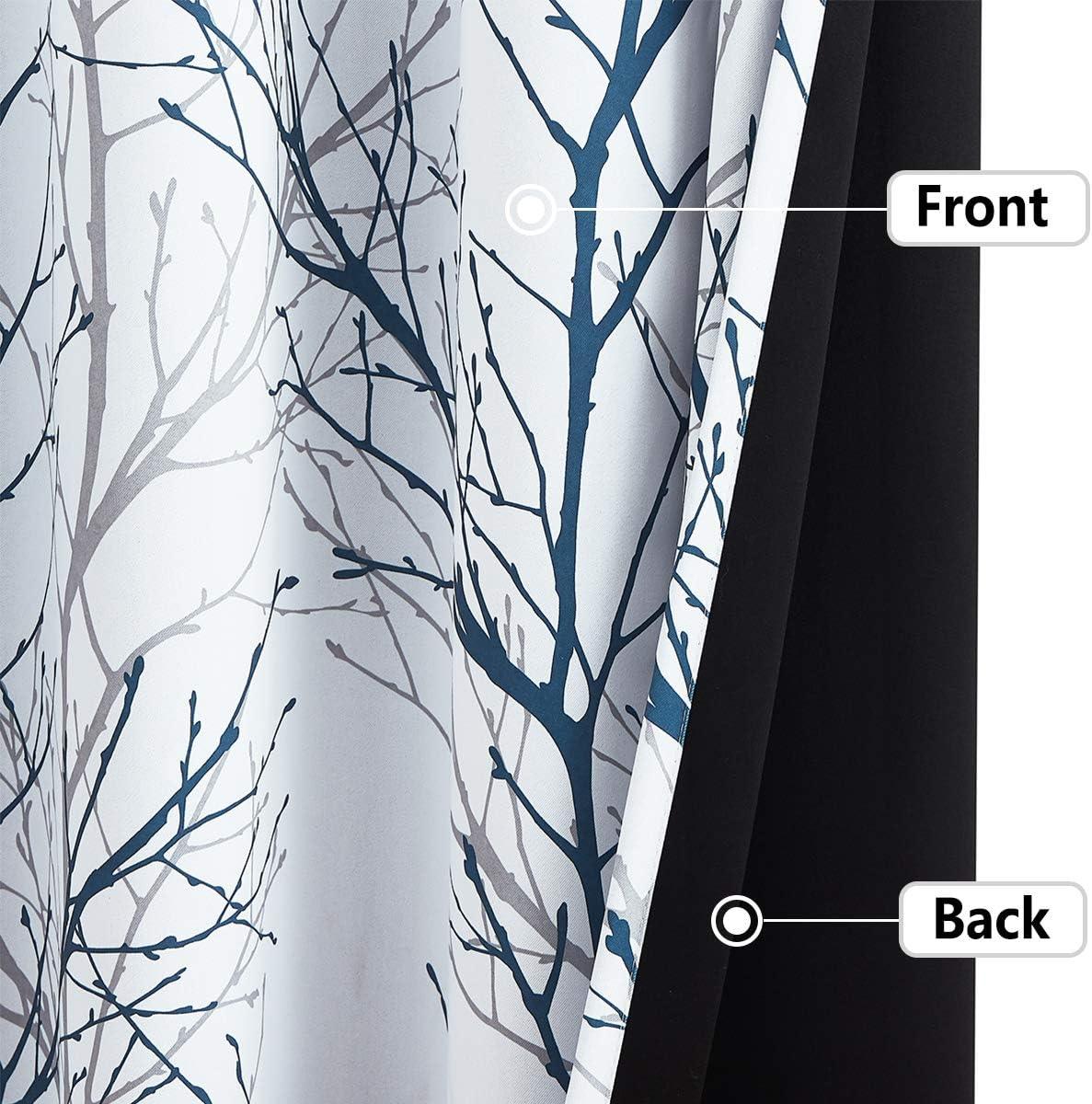 Blue White Tree Curtains for Bedroom 90x50in x 2pcs Blackout Window - Massive Discounts