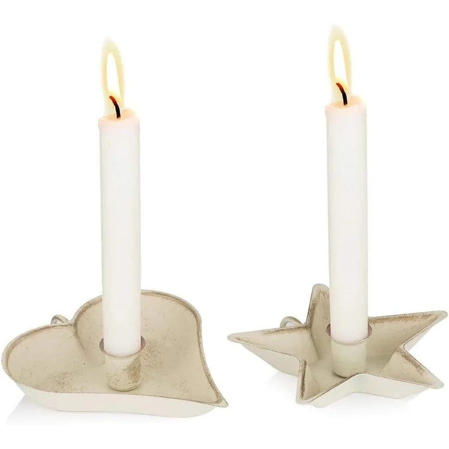 Candle Holders Set of 2 Metallic Chamberstick Heart and Star Vintage - Massive Discounts
