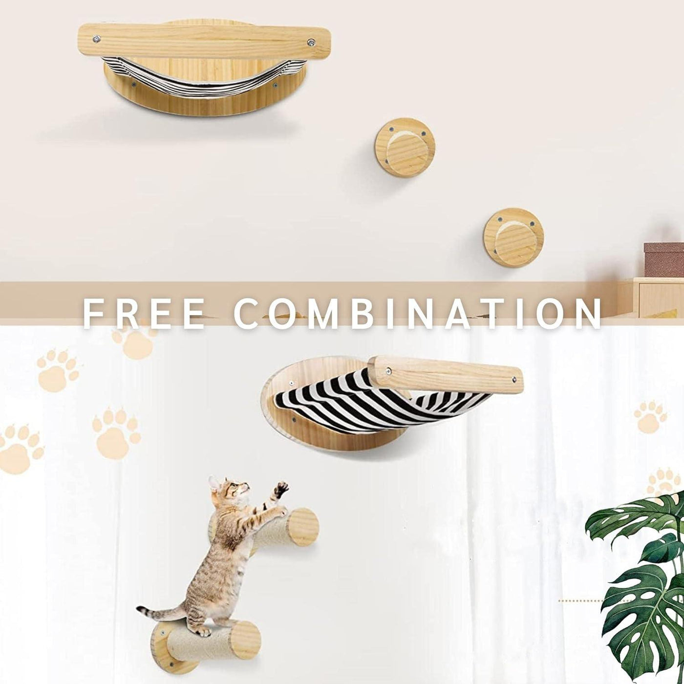 Cat Hammock Bed Wall Mounted Furniture with 2 Scratching Posts Steps - Massive Discounts