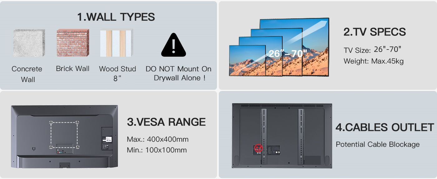 TV Wall Bracket Swivel Tilt Mount for 26-70 Inch Flat Curved TVs PERLESMITH
