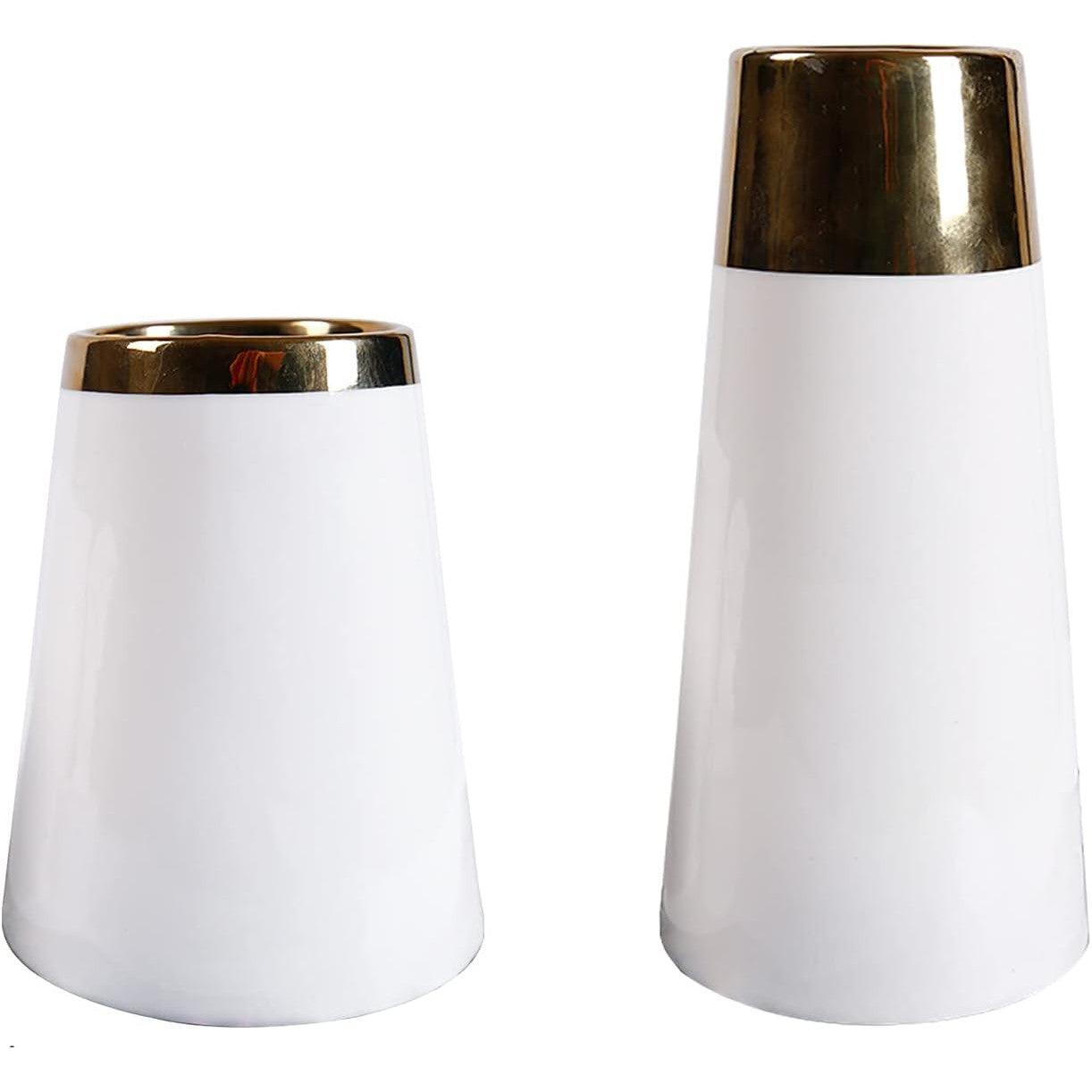 Ceramic Vases White with Gold Plated Mouth Home Office Tabletop Decoration - Massive Discounts