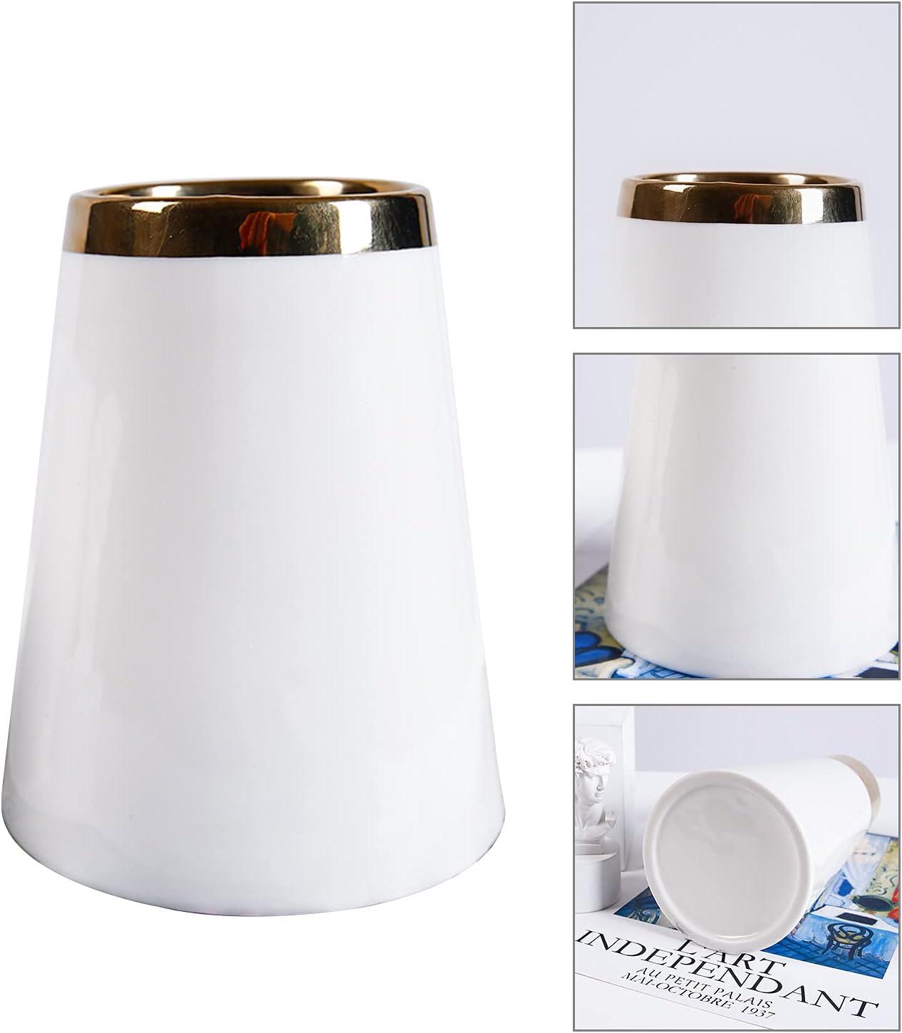 Ceramic Vases White with Gold Plated Mouth Home Office Tabletop Decoration - Massive Discounts