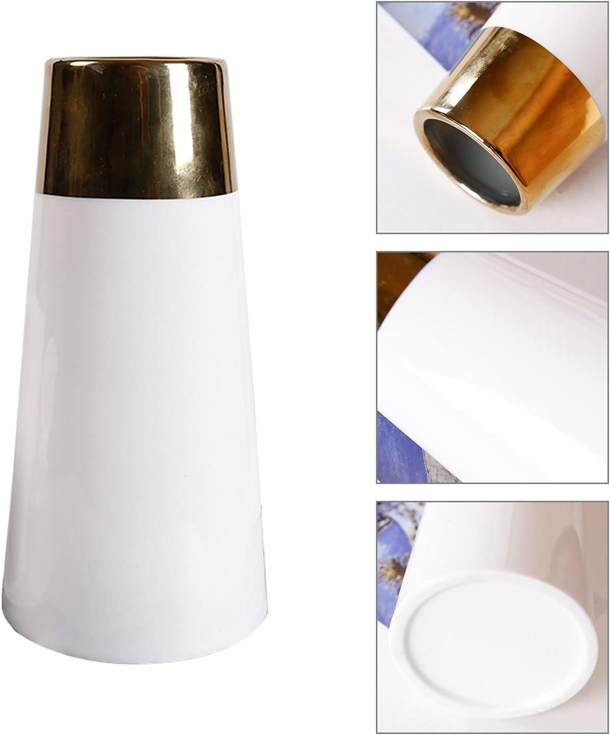 Ceramic Vases White with Gold Plated Mouth Home Office Tabletop Decoration - Massive Discounts