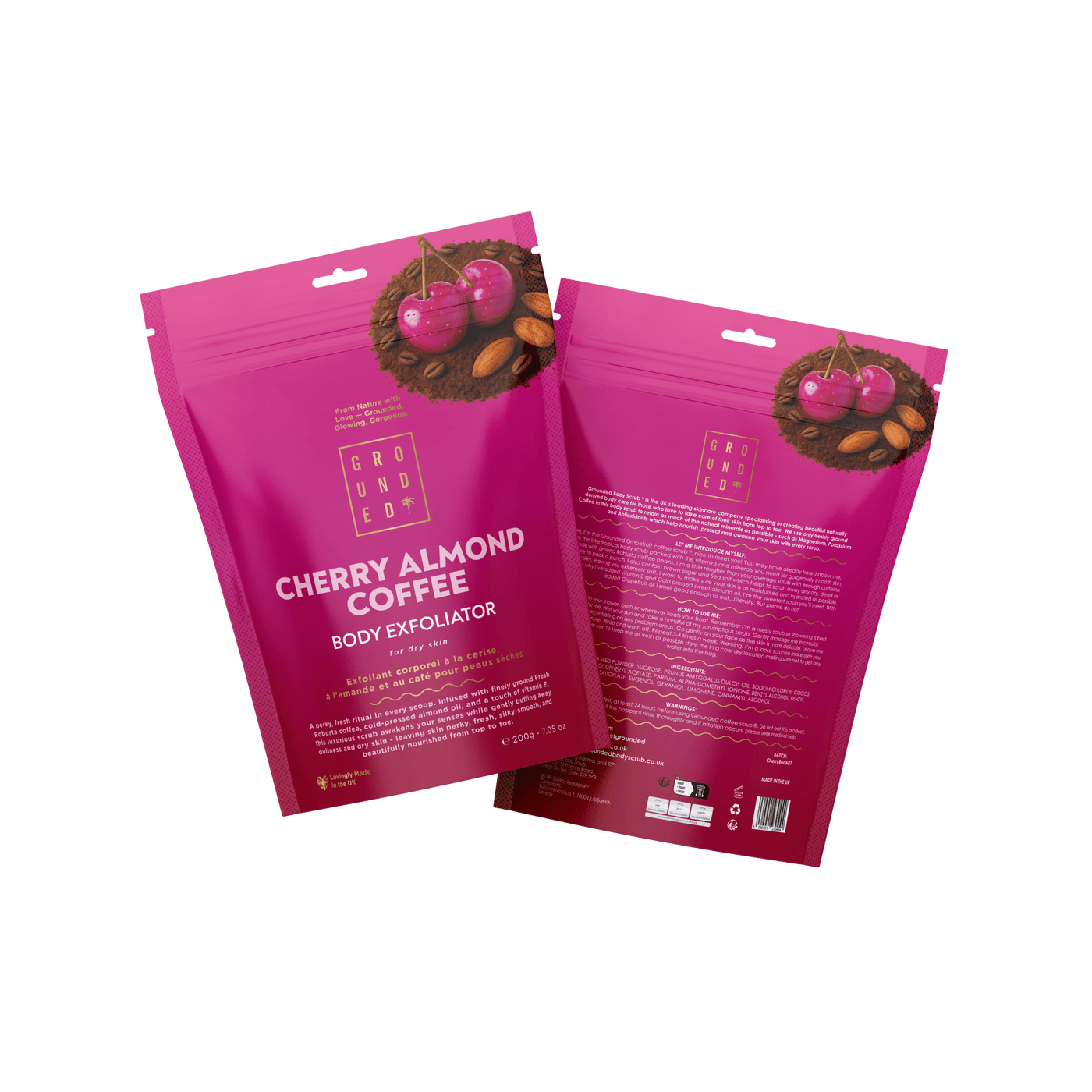 Coffee Body Scrub Cherry Almond Exfoliating 200g Smooth Skin Grounded Body