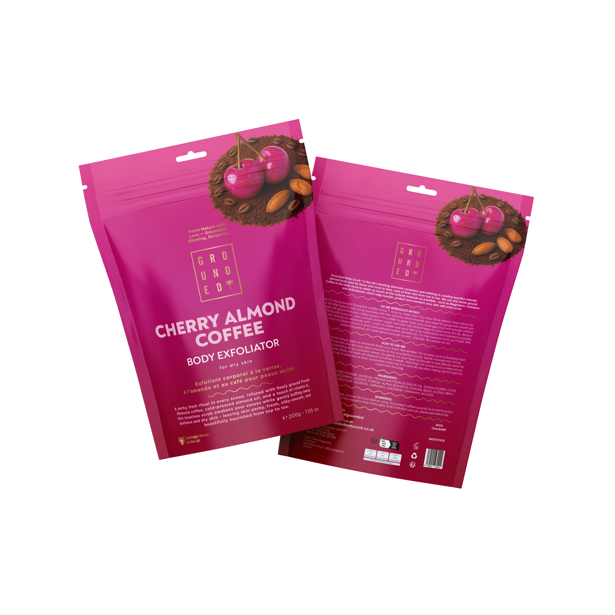 Coffee Body Scrub Cherry Almond Exfoliating 200g Smooth Skin Grounded Body