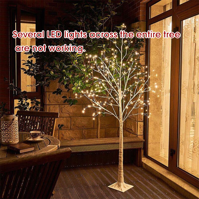 Pre Lit White Birch Tree 6FT with 288 Warm White LED Lights Waterproof EAMBRITE