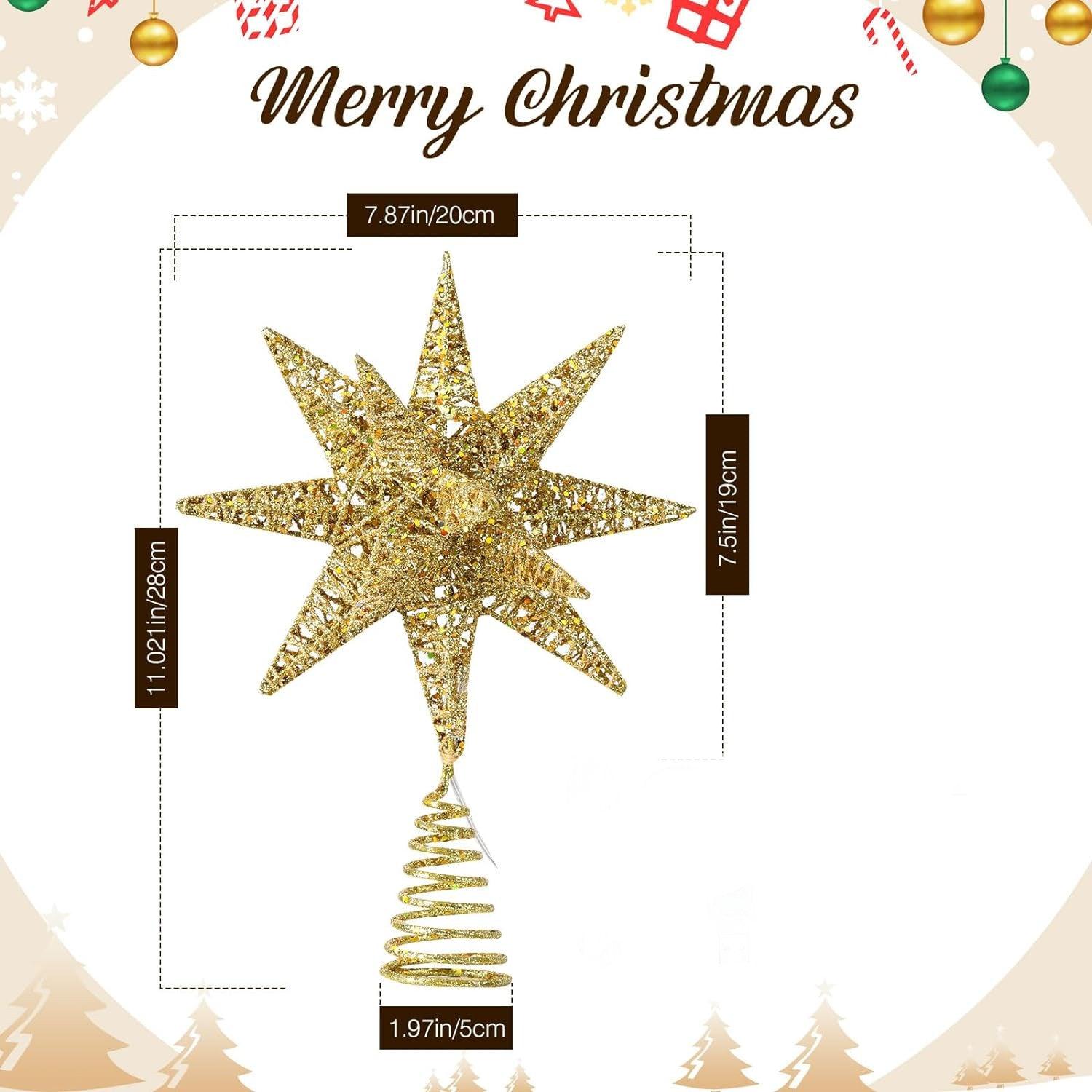 Christmas Star Tree Topper, Batteries Operated Treetop with LED Light - Massive Discounts