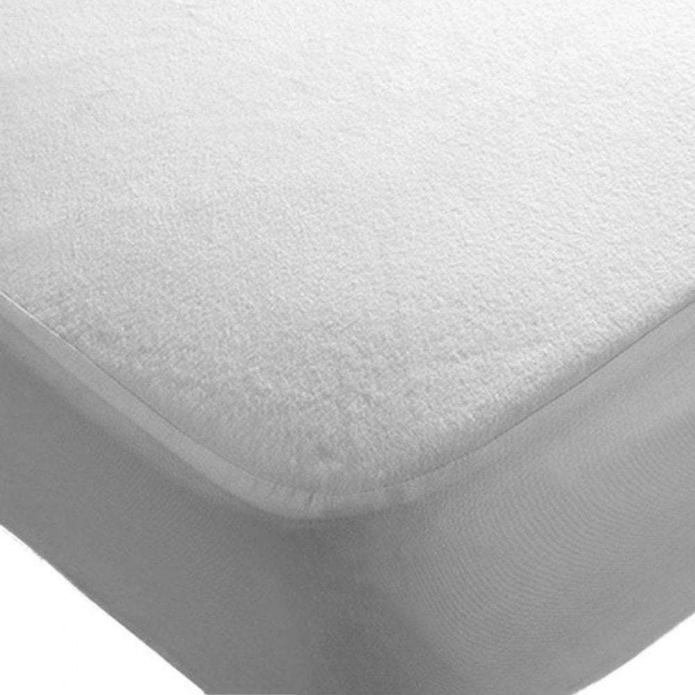 Gray fitted sheet on a mattress with a white background