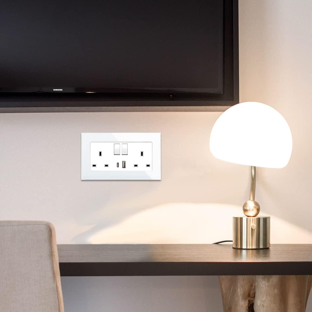 CNBINGO Glass Double Switched Socket with USB-A and Type-C Charging Ports - Massive Discounts