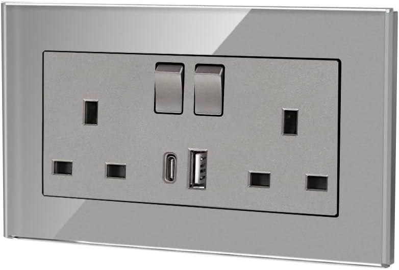 CNBINGO Glass Double Switched Socket with USB-A and Type-C Charging Ports - Massive Discounts