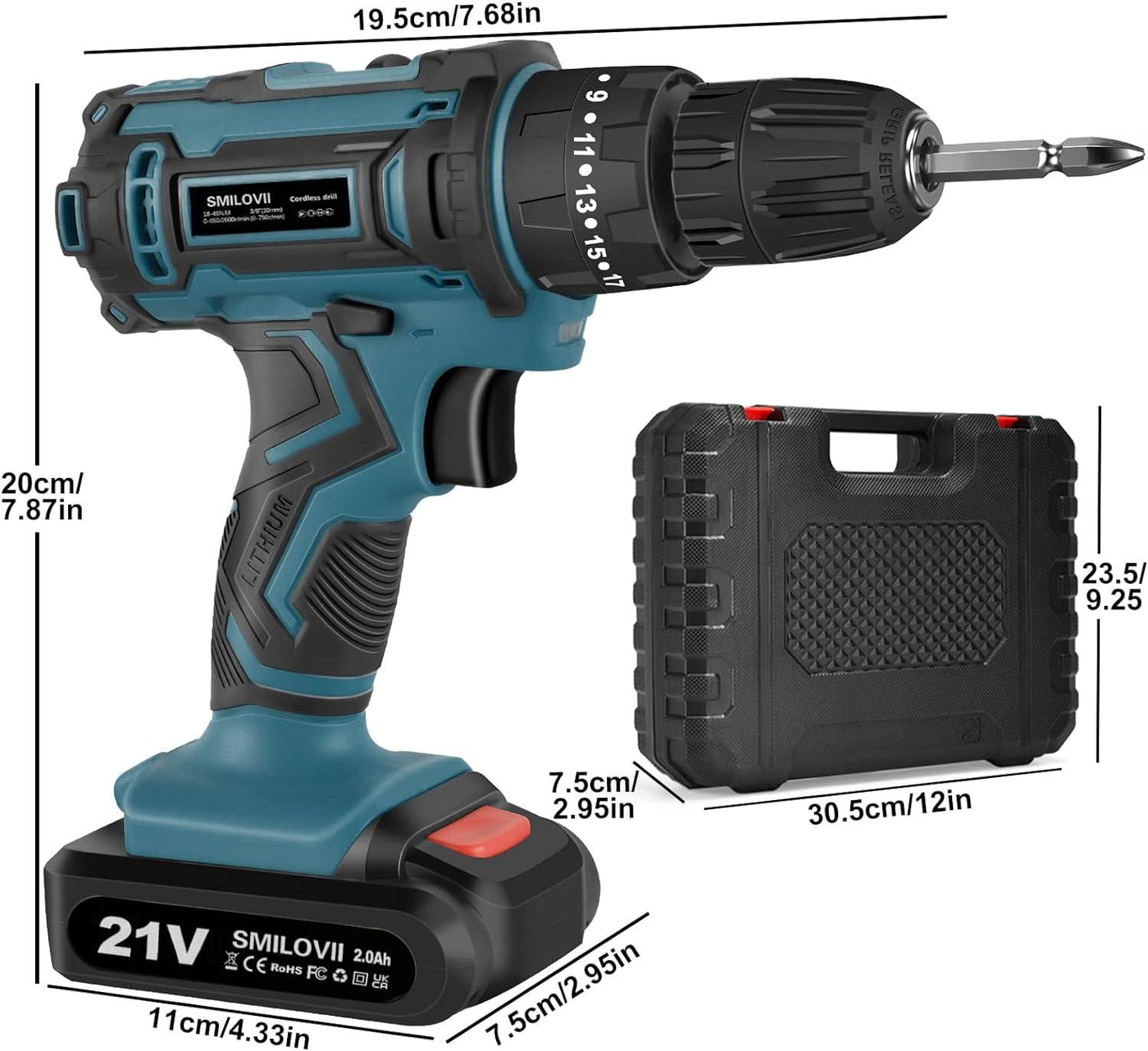 Cordless Drill Driver Set with 2 Batteries (2Ah), 21V Power - Massive Discounts