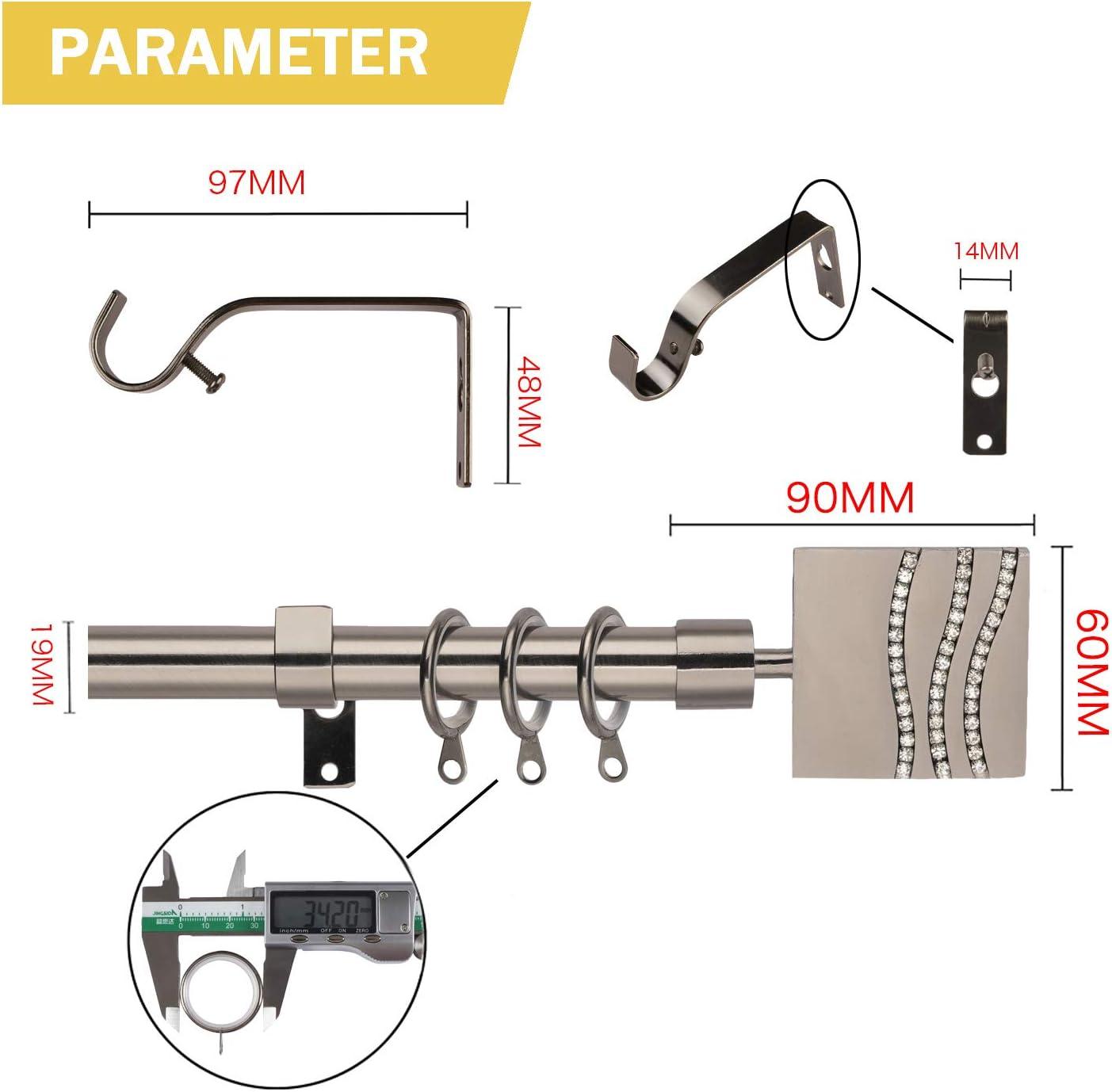 Curtain Pole 16/19mm Diameter Adjustable Length 130-240cm Black Nickel - Massive Discounts