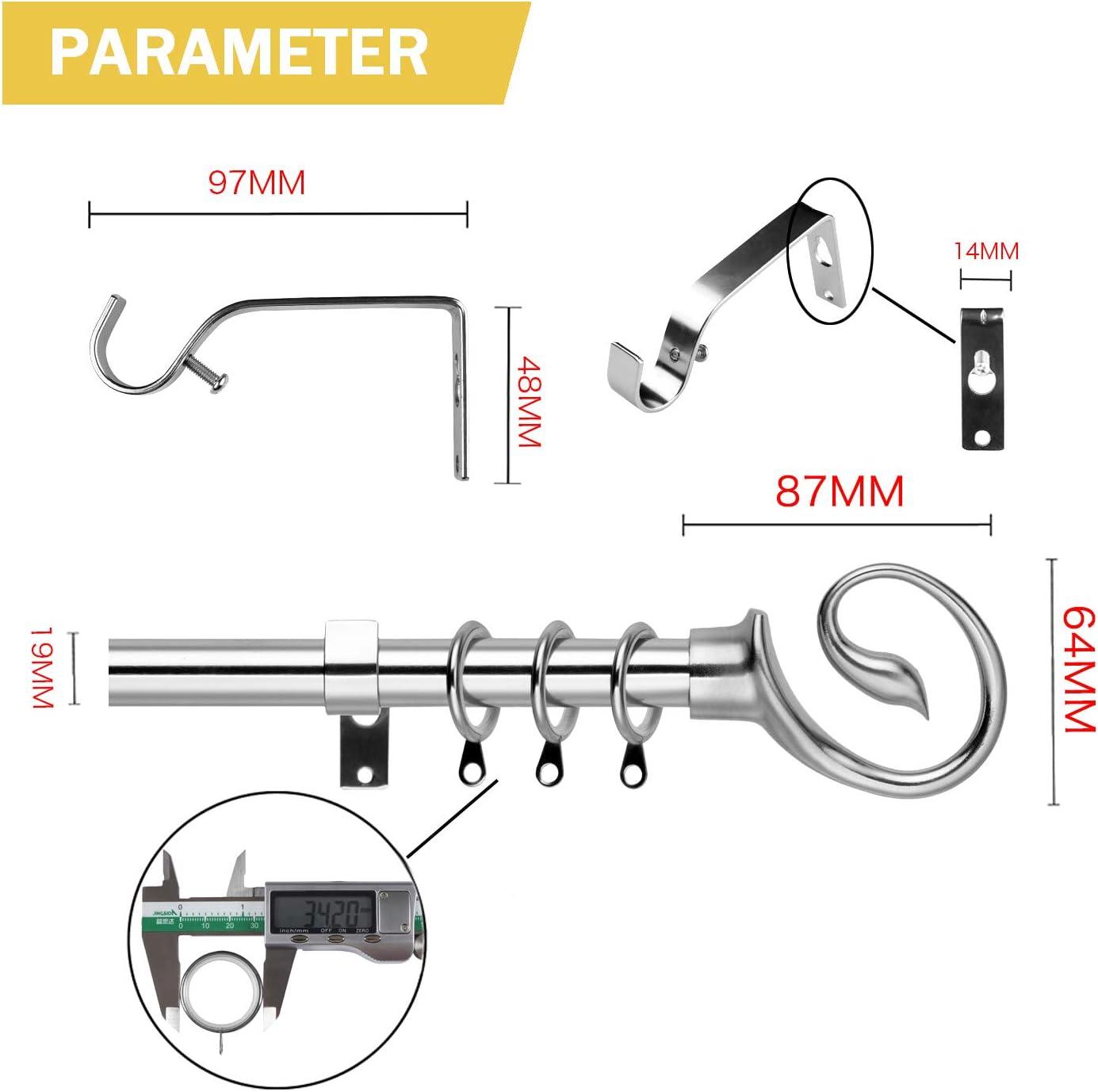 Curtain Pole Adjustable Length 130-240cm Chrome Ø16/19mm - Massive Discounts